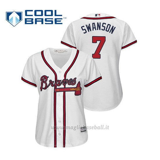 Maglia Baseball Donna Atlanta Braves Dansby Swanson Cool Base Majestic 1ª2019 Bianco